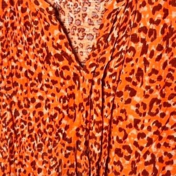 Lucky Brand Leopard Print Blouse  Womens M Orange V Neck Retro Festival Hippie - Picture 3 of 9